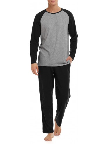 Sleep Sets Men's Cotton Raglan Sleepwear Long Sleeve Top & Bottom Pajama Lounge Set - Black - CS122S6ONET $85.27