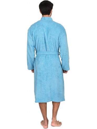 Robes Men's Robe- Turkish Cotton Terry Kimono Bathrobe - Air Blue - CB12E0RHIQ9 $72.32