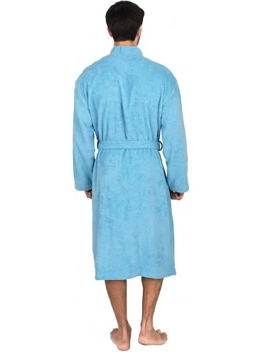Robes Men's Robe- Turkish Cotton Terry Kimono Bathrobe - Air Blue - CB12E0RHIQ9 $26.07
