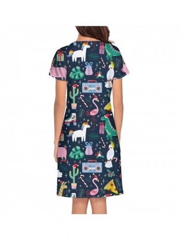 Nightgowns & Sleepshirts Women's Cartoon Penguin Nightgown Short Sleeve Sleepshirts Dress - White-26 - CZ18ARX09W4 $22.23