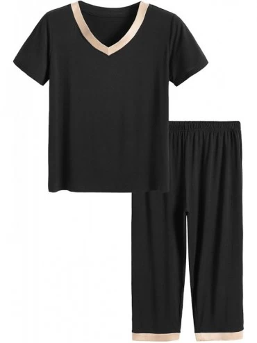 Sets Women's Sleepwear Tops with Capri Pants Pajama Sets - Black - C318Z0LYXQC $46.94