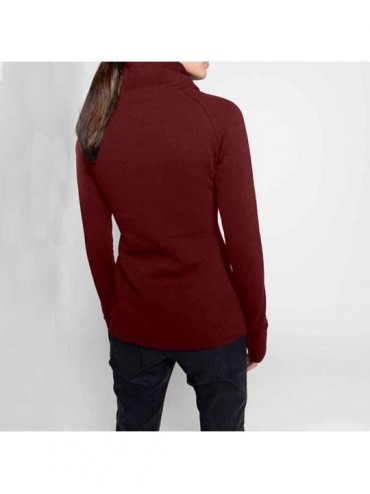 Thermal Underwear Women Casual Solid Blouse Long Sleeve Pullover Turtleneck Zipper Sweatshirt Tops - Winered - CW193ORZXUR $3...