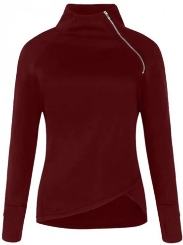 Thermal Underwear Women Casual Solid Blouse Long Sleeve Pullover Turtleneck Zipper Sweatshirt Tops - Winered - CW193ORZXUR $1...