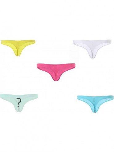 G-Strings & Thongs 5- Pack Men's Sexy Pouch Thong Underwear Low Rise Bikini T-Back G-String PU311 - Yellow- Pink- Light Blue-...