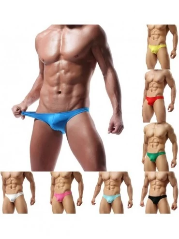 G-Strings & Thongs 5- Pack Men's Sexy Pouch Thong Underwear Low Rise Bikini T-Back G-String PU311 - Yellow- Pink- Light Blue-...