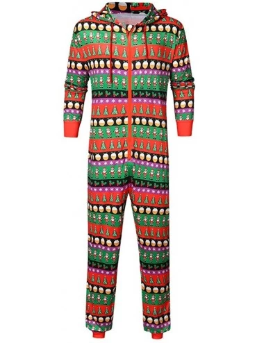 Sleep Sets Christmas Romper Pajamas for Men Cotton Blends Hooded Sleepwear Jumpsuit Outfits Xmas Tree Santa Print One Piece U...