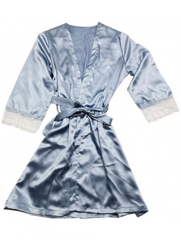 Nightgowns & Sleepshirts Women Sleepwear Lingerie Sleeveless Strap Nightwear Lace Trim Satin Pajamas Nightdress - Light Blue ...