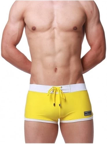Boxer Briefs Sexy Mens Swimming Briefs Boxer Shorts with Front Tie - Yellow - CO12EAWVO63 $13.97