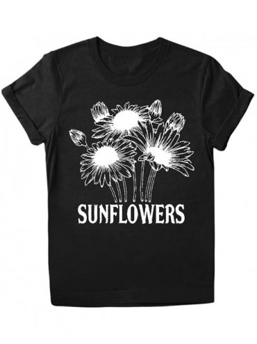 Thermal Underwear Womens Sunflower Print Tee Shirt Summer Short Sleeve O-Neck Base Tunic Blouse - Black - CO197M7KI3I $29.57
