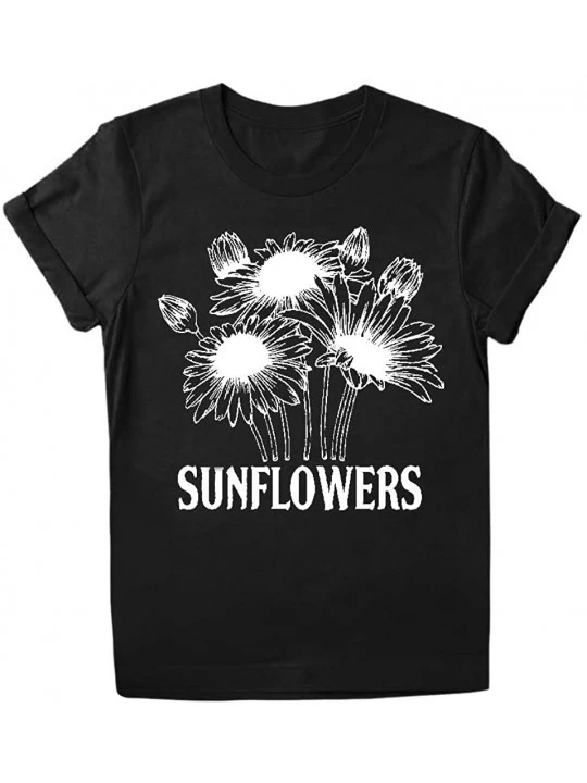 Thermal Underwear Womens Sunflower Print Tee Shirt Summer Short Sleeve O-Neck Base Tunic Blouse - Black - CO197M7KI3I $14.04