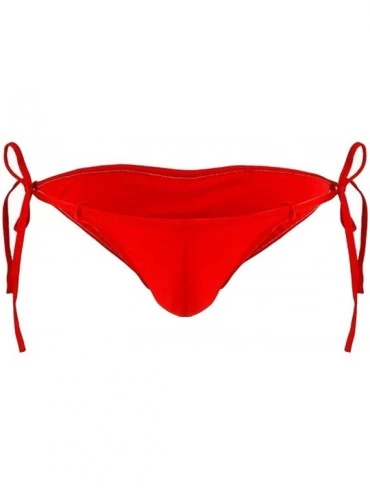 Briefs Adjustable Size Men Drawstring Ties Smooth Briefs Lingerie Low Rise Bikini Thong Men Underwear Sexy Briefs - Red - CZ1...