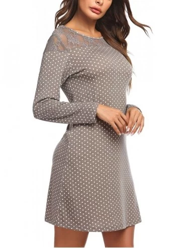 Nightgowns & Sleepshirts Nightdress for Women- Sexy Nightgown with Floral Lace Long Sleeve Sleepwear Polka Dot Casual Dress -...