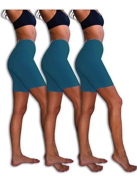 Panties Slip Shorts | 3-Pack Bike Shorts | Semi-Sheer Cotton Spandex Stretch Boyshorts for Yoga/Workouts - 3 Pack -Teal - CX1...
