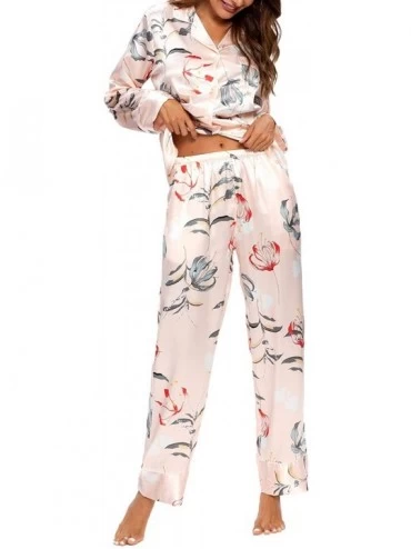 Sets Women's Floral Pajamas Set Long Sleeve Sleepwear Two-Piece Pj Sets Button-Down Nightwear Loungewear - A-pink 3 - CB19E7K...