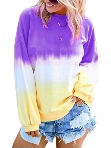 Sets Womens Tie Dye Printed Sweatshirt Color Block Pullover Lightweight Slouchy Shirt - Dark Purple - CB18WKIL3Y8 $24.58