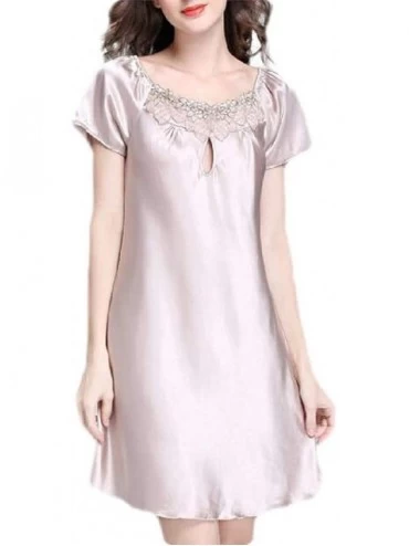 Nightgowns & Sleepshirts Women's Satin Sleepwear Short Sleeve Summer Nightgown Sleep Dress - Camel - CI19DDXN25U $34.11