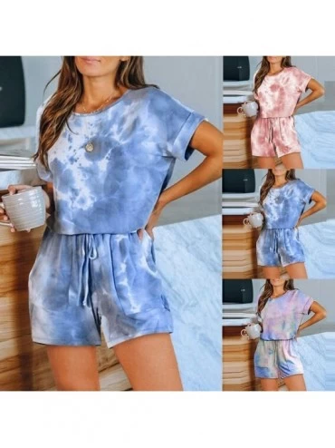Sets Loungewear Sets for Women Short Sleeve Tie Dye Pajamas Set Loungewear One Piece Pj Sets Sleepwear Jumpsuit Pj Sets Blue ...
