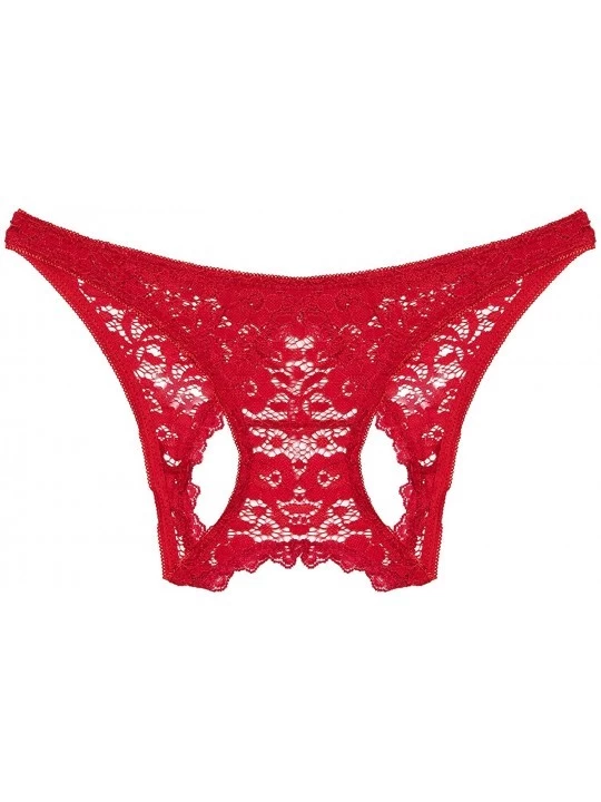 Panties Sheer Floral Soft Lace One Size Open Back Crotch Women Panty Underwear - Red - C818LATMSSY $8.67