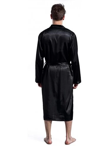 Sleep Sets Men Simulation Silk Sleepwear Long Section Long Sleeves Nightwear Home Service Thin Pajamas - Black - C618TKE02Z0 ...