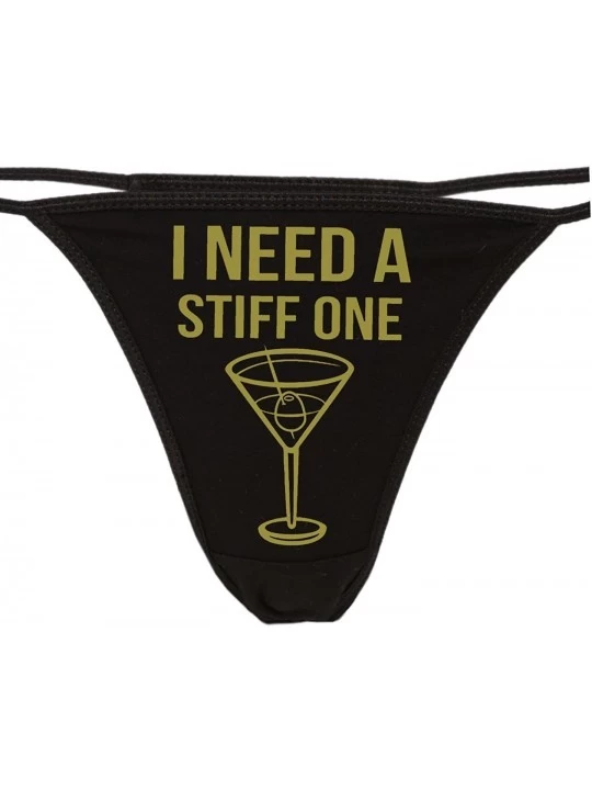 Panties I Need A Stiff One Black Thong - Fun Flirty Underwear - Panty Game Bachelorette Bridal Lingerie Shower - Gold - CR187...