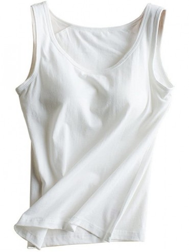 Camisoles & Tanks Womens Cotton Built-in Bra Padded Active Strap Camisole Yoga Tanks Tops - White - CD17YSOE6YG $40.93