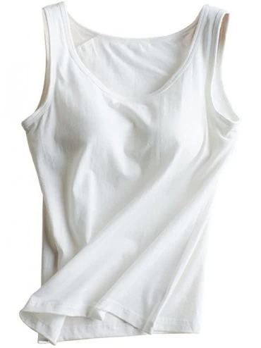 Camisoles & Tanks Womens Cotton Built-in Bra Padded Active Strap Camisole Yoga Tanks Tops - White - CD17YSOE6YG $35.22