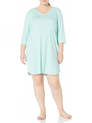 Tops Women's Pajama Top 3/4 Sleeve Shirt Pj - Ditsy Stripe Mint - CM18SC3AYSA $27.44
