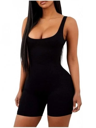 Thermal Underwear Casual Women Solid Sleeveless Short Playsuit Romper Sports Pants Yoga Clothing - Black - C31908N9L6K $20.63