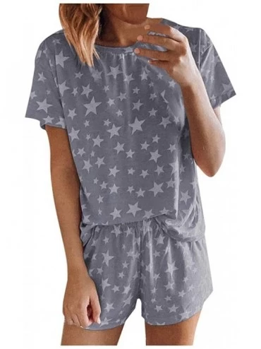 Sets Pajama Set for Women Women Pajamas Print Short Sleeve Shirt and Shorts Pant PJ Set Sleepwear Loungewear Nightgown Grey -...