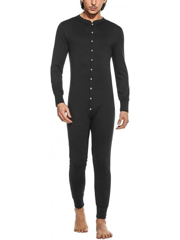 Thermal Underwear Men's One Piece Pajama Long Thermal Union Suit Button Down Pajamas S-XXL - Black - CG18L3AC2T7 $71.68