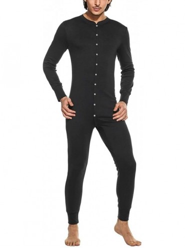 Thermal Underwear Men's One Piece Pajama Long Thermal Union Suit Button Down Pajamas S-XXL - Black - CG18L3AC2T7 $71.68