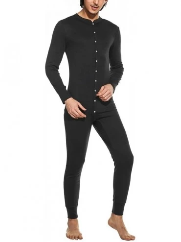 Thermal Underwear Men's One Piece Pajama Long Thermal Union Suit Button Down Pajamas S-XXL - Black - CG18L3AC2T7 $25.30