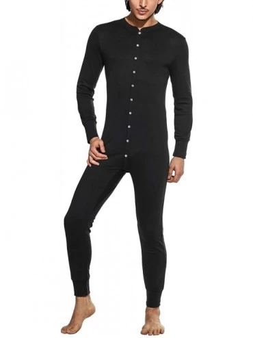 Thermal Underwear Men's One Piece Pajama Long Thermal Union Suit Button Down Pajamas S-XXL - Black - CG18L3AC2T7 $25.30