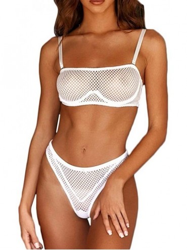 Bras Womens Sexy Bra Underwear Mesh Wire Free Lette Brief Bra Set Sexy Lingerie Mesh - White - C918XLIW5RT $23.48