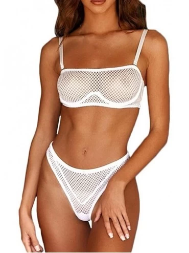 Bras Womens Sexy Bra Underwear Mesh Wire Free Lette Brief Bra Set Sexy Lingerie Mesh - White - C918XLIW5RT $21.22