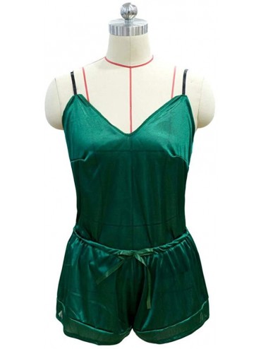 Thermal Underwear Women Sleepwear Sleeveless Strap Nightwear Lace Trim Satin Cami Top Pajama Sets - A-green - CX18U8OY9MT $21.98