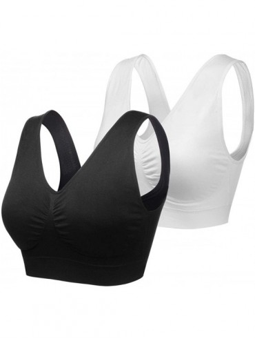 Bras Womens Plus Size Comfort Sports Bra Padded Seamless Wireless Yoga Sleep Bra - 2 Pack Black White - CJ18XKTWYI5 $42.03