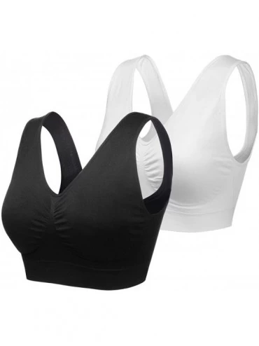 Bras Womens Plus Size Comfort Sports Bra Padded Seamless Wireless Yoga Sleep Bra - 2 Pack Black White - CJ18XKTWYI5 $39.44