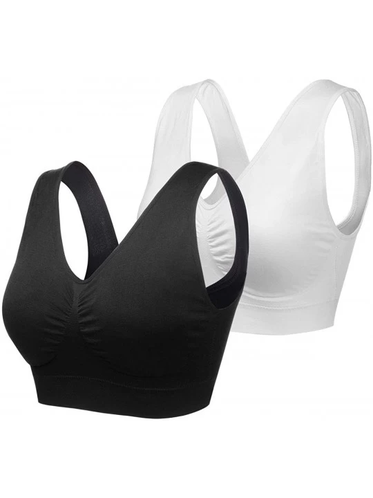 Bras Womens Plus Size Comfort Sports Bra Padded Seamless Wireless Yoga Sleep Bra - 2 Pack Black White - CJ18XKTWYI5 $16.60