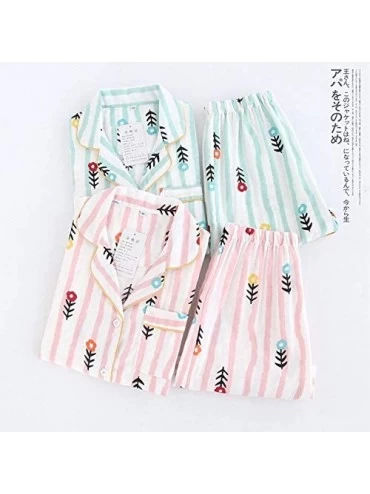 Sets Women Pastel Cute Rabbit Sleepwear Shirt and Short Kawaii Pajama Set - Green Stripes Flowers - CK18XG47LDT $36.78