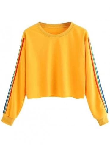 Panties Womens Long Sleeve Casual Rainbow Loose Patchwork Round Neck Tunics Sweatshirts Pullovers Tops - Yellow - CJ18NQZMH7L...
