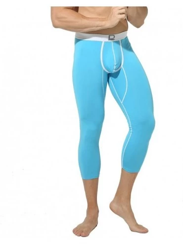 Thermal Underwear Mens Solid Capri-Pants Winter Big U-Pouch Warm Thermal Underwear Long Johns - Light Blue - CP192UG69EA $22.94