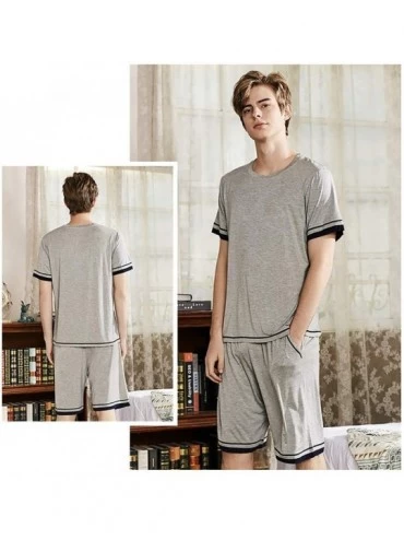 Sleep Sets Men's Pajamas Sets/Solid Color Round Neck Pajamas Summer Short-Sleeved Knitting Home Wear with Pocket-a-XXL - A - ...