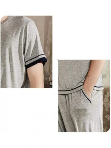 Sleep Sets Men's Pajamas Sets/Solid Color Round Neck Pajamas Summer Short-Sleeved Knitting Home Wear with Pocket-a-XXL - A - ...