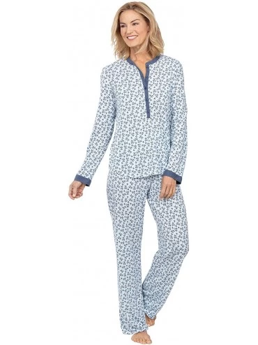 Sets Knit Womens Pajamas - PJs for Women Set - Henley - Blue Floral - CT18SMTTY2D $56.87