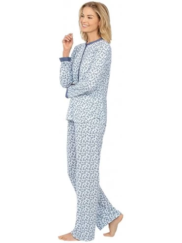 Sets Knit Womens Pajamas - PJs for Women Set - Henley - Blue Floral - CT18SMTTY2D $25.02