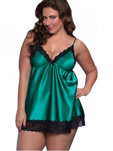 Baby Dolls & Chemises Plus Size Lingerie Deep V Neck Lace Chemise Nightwear Dress Women - Green - CD18LTZ0GT7 $19.67