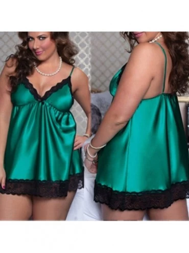Baby Dolls & Chemises Plus Size Lingerie Deep V Neck Lace Chemise Nightwear Dress Women - Green - CD18LTZ0GT7 $9.71