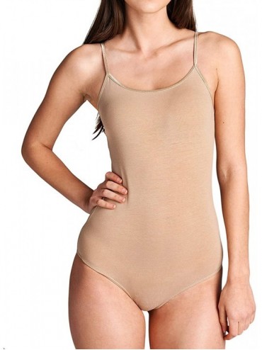 Shapewear Ladies Solid Cami Bodysuit w/Adjustable Spaghetti Straps - Khaki - CW18S8YQS5I $23.84
