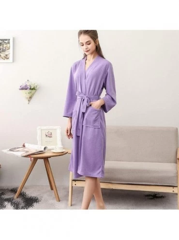 Robes Bathrobe for Women Men Unisex Thin Breathable Splicing Home Clothes Robe Coat Nightgown Pajamas Kimono with Belt Purple...